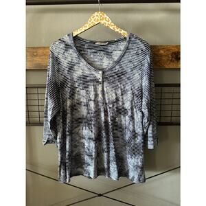 Dalia Blue Tie Dyed Henley | Size 2X